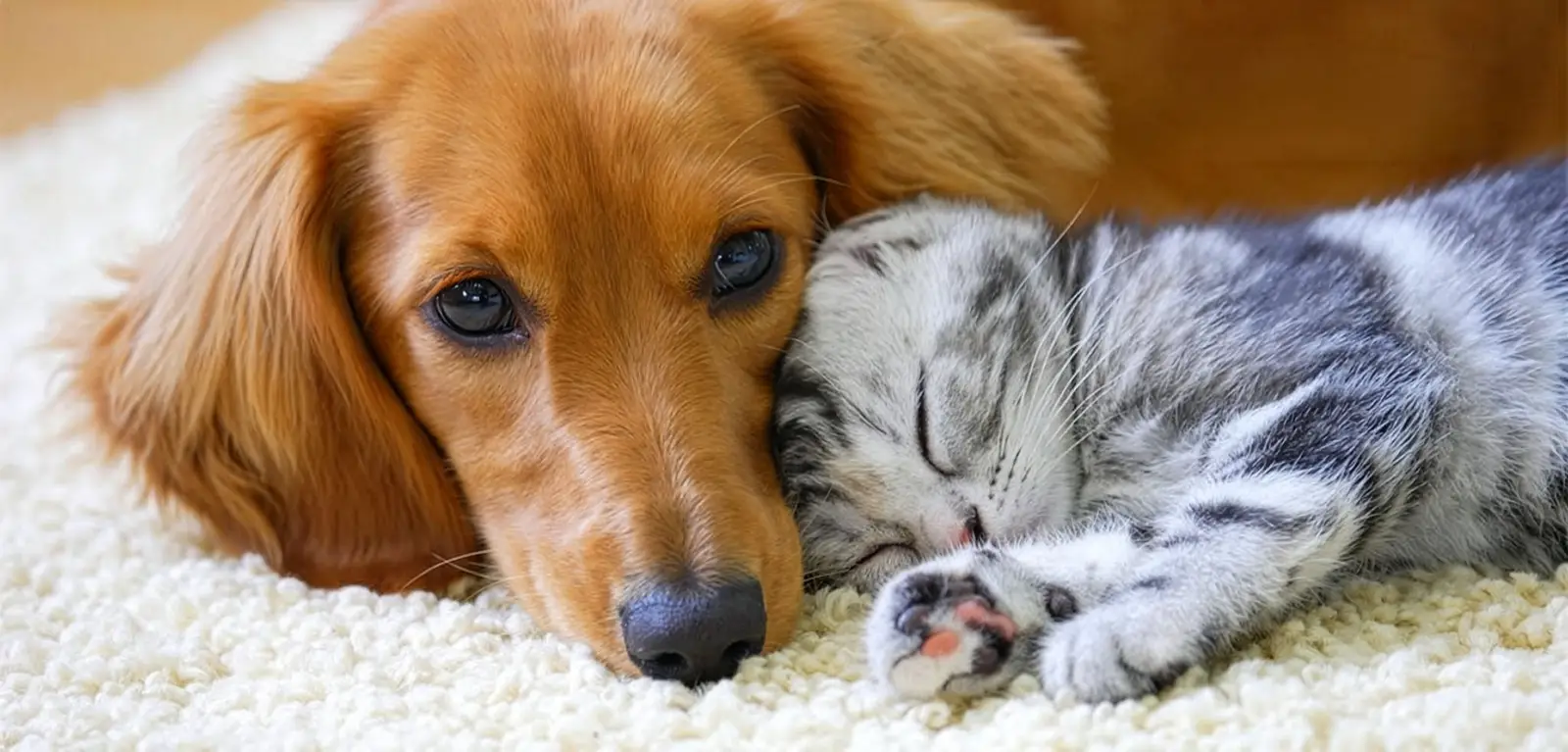 寄り添う犬と猫